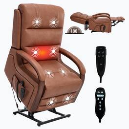 Boyel Living - Leatheraire Dual Motor Power Lift Recliner, Heat & Massage, Solid Wood Arms, Infinite Positions, 350 lbs Capacity - Orange