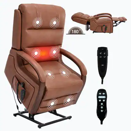 Front. Boyel Living - Orange Leatheraire Dual Motor Power Lift Recliner, Heat & Massage, Solid Wood Arms, Infinite Positions, 350 lbs Capacity - Orange.