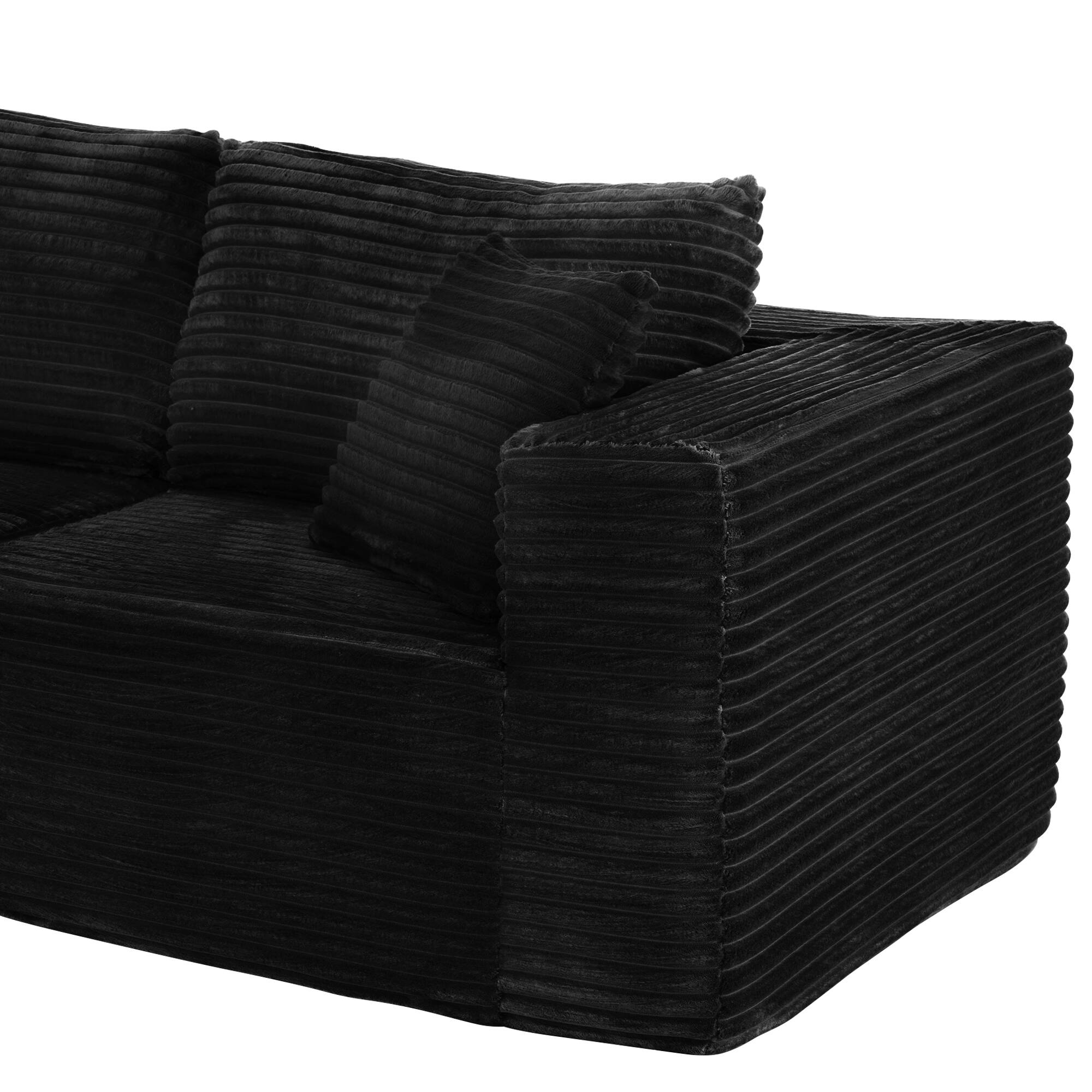 Left. PexFix - 104" Wide Ribbed Velvet L-Shaped Sectional Sofa, Modular Couch with Chaise and Comfort Foam - Black.
