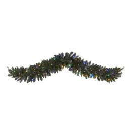 BreeBe - 6' Flocked Garland, 130 TIPS, 50 Multi LED Lite & Berries - Green