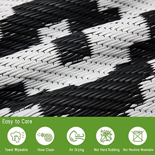 Earthley Blooms - Reversible Outdoor Rugs Waterproof Plastic Straw Rug Stain & Uv Resistant Floor Mat For Patio Porch Rv Back - Diamond/Black & White-6' x 4' (Rectangular)