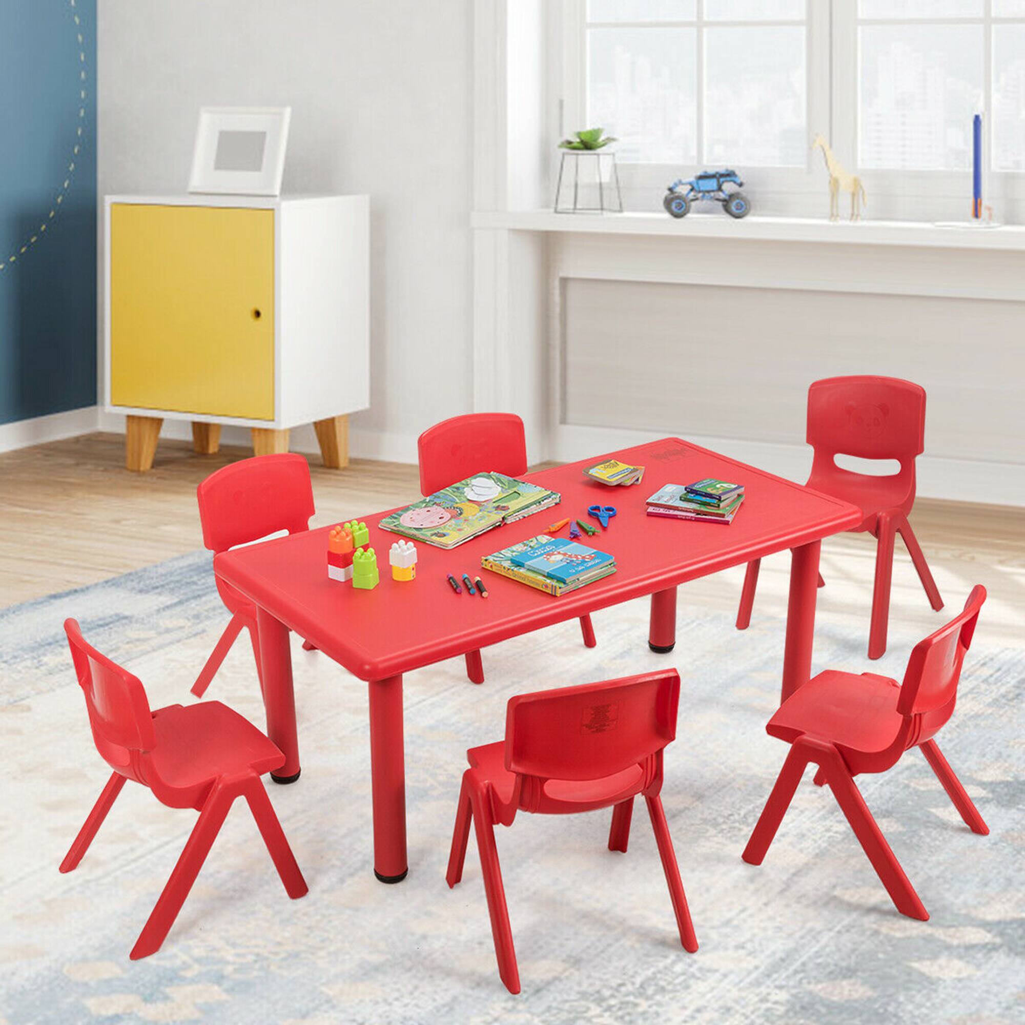 Alt View 4. Gymax - Gymax 6-pack Kids Plastic Stackable Classroom Chairs Indoor/Outdoor Kindergarten Red - Red.