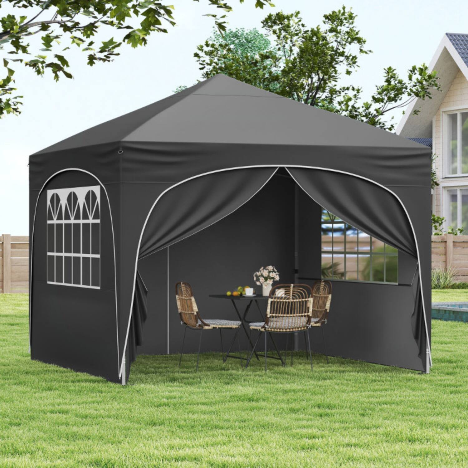 Alt View 5. Mondawe - 10 x 10 FT Pop-Up Canopy Tent with 4 Removable Sidewalls and Wheeled Bag - Gray.