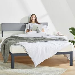 Hivvago - King Size Grey Soft Fabric Metal Headboard Platform Bed Wooden Slats - Gray