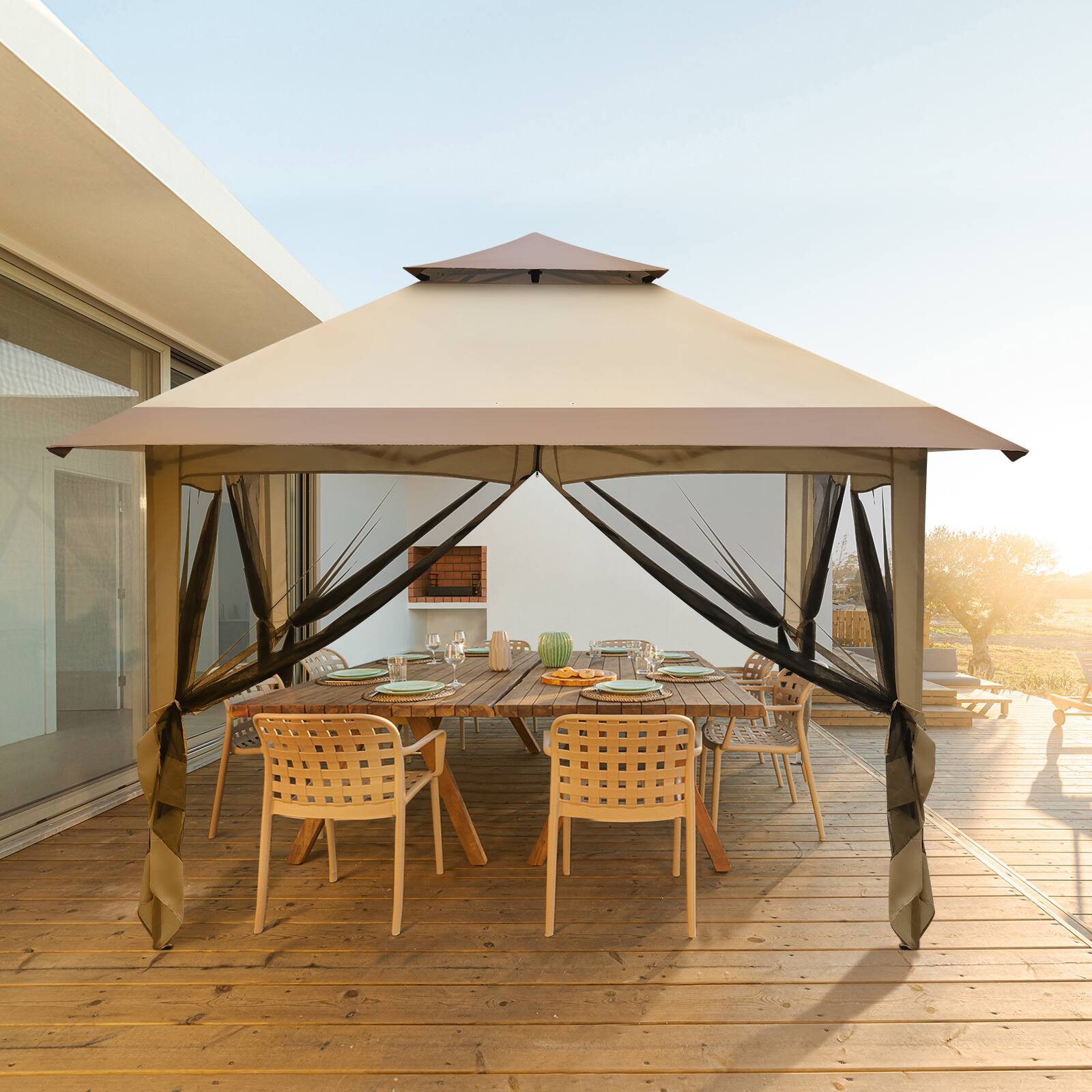 Back. Winado - 12' x 12' Outdoor Patio Gazebo Canopy Garden Roof Steel Frame for Party Sunshade  Double Top Folding Canopy.