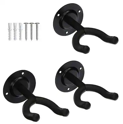 Front. 5 CORE - Guitar Wall Mount Hanger Display Guitar Holder Hook w Screws Soft Padding - Black.
