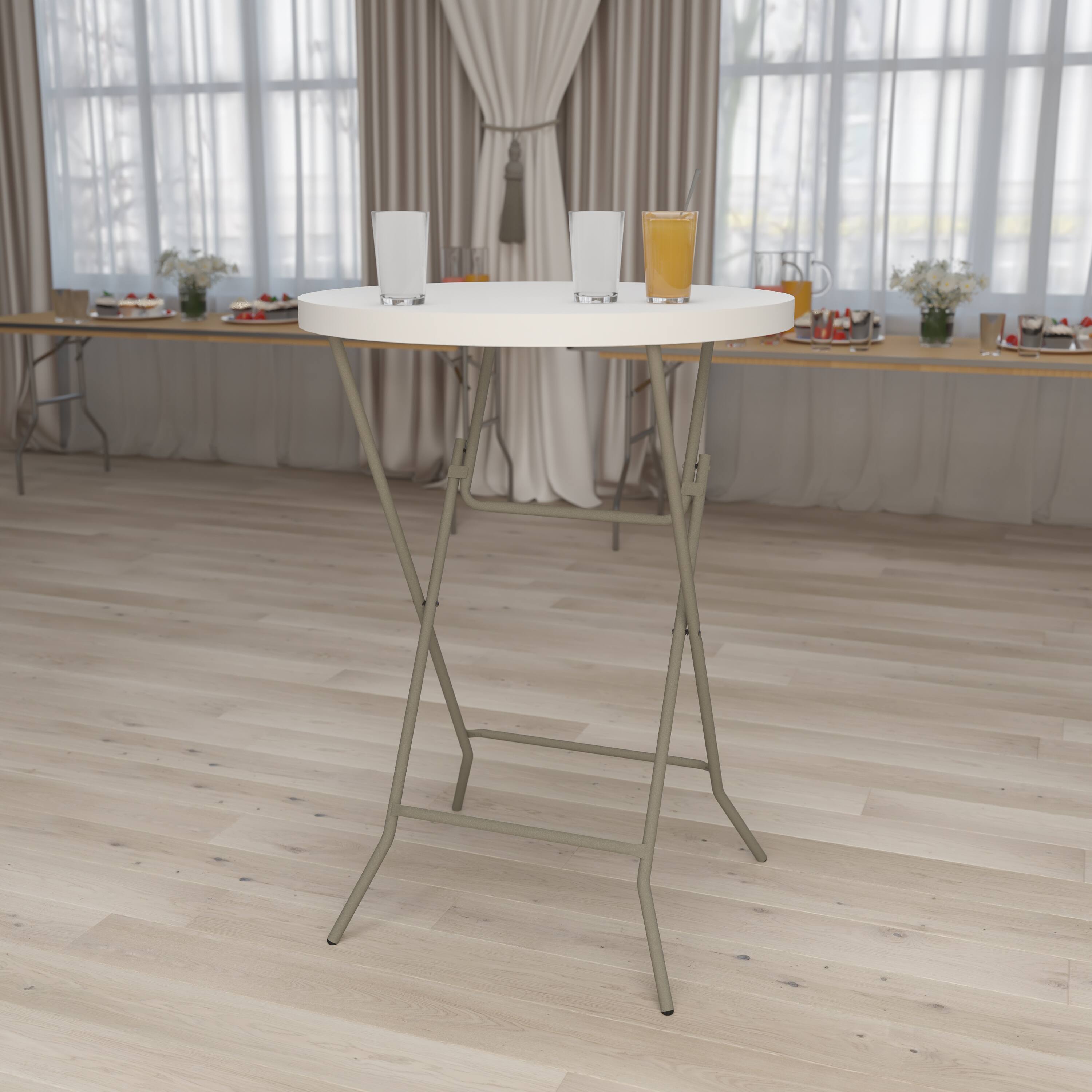Alt View 1. Emma + Oliver - 2.63-Foot Round Plastic Bar Height Folding Table - Granite White.