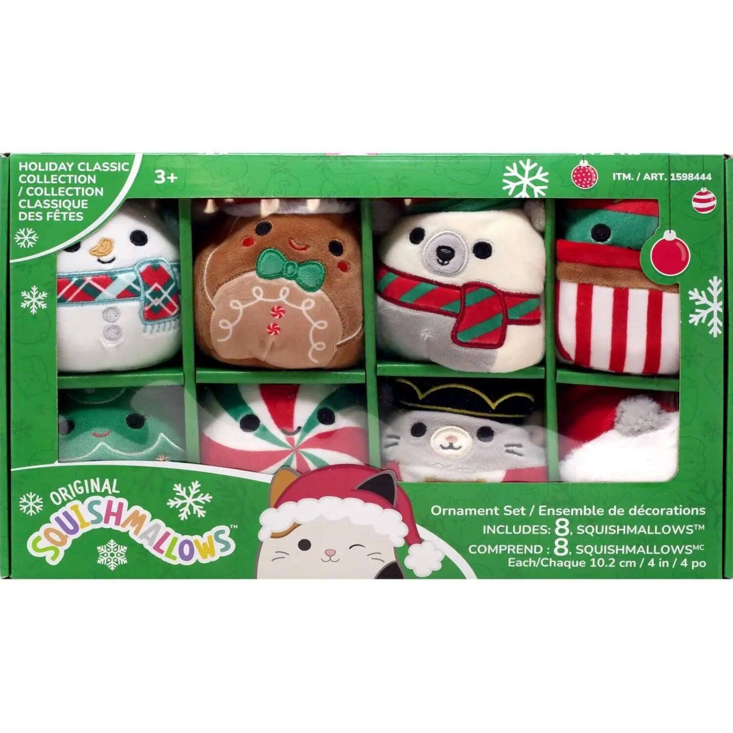 HOLIDAY CLASSIC COLLECTION / COLLECTION CLASSIQUE DES FÊTES  
3+  
ITM. / ART. 1598444  
ORIGINAL SOULSHMALLOWS  
Ornament Set / Ensemble de décorations  
INCLUDES: 8 SQUISHMALLOWS  
COMPREND 8 SQUISHMALLOWS  
Each / Chaque 10.2 cm / 4 in / 4 po