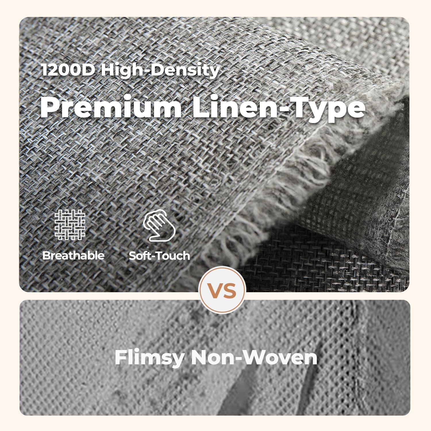 1200D High-Density Premium Linen-Type  
Breathable  
Soft-Touch  

VS  

Flimsy Non-Woven