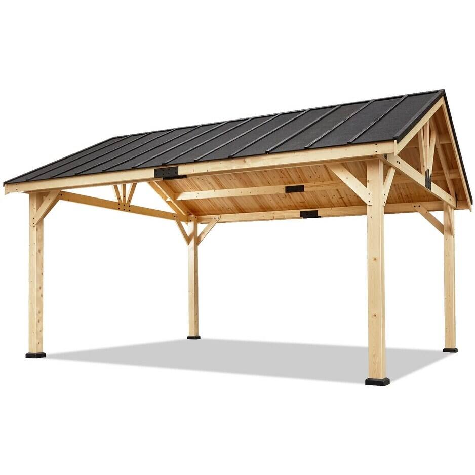 Alt View 4. U-HOMY - Hardtop Asphalt Roof Spruce Wood Gazebo, Weather-Resistant Outdoor Pavilion - 13'x16'.