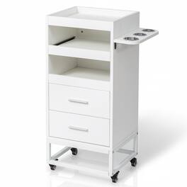 Winado - Salon Trolley Cart Rolling Hair Cart with Lockable Wheels, Drawers, Ergonomic Handle, Hair Dryer Holder for Barbershop - White