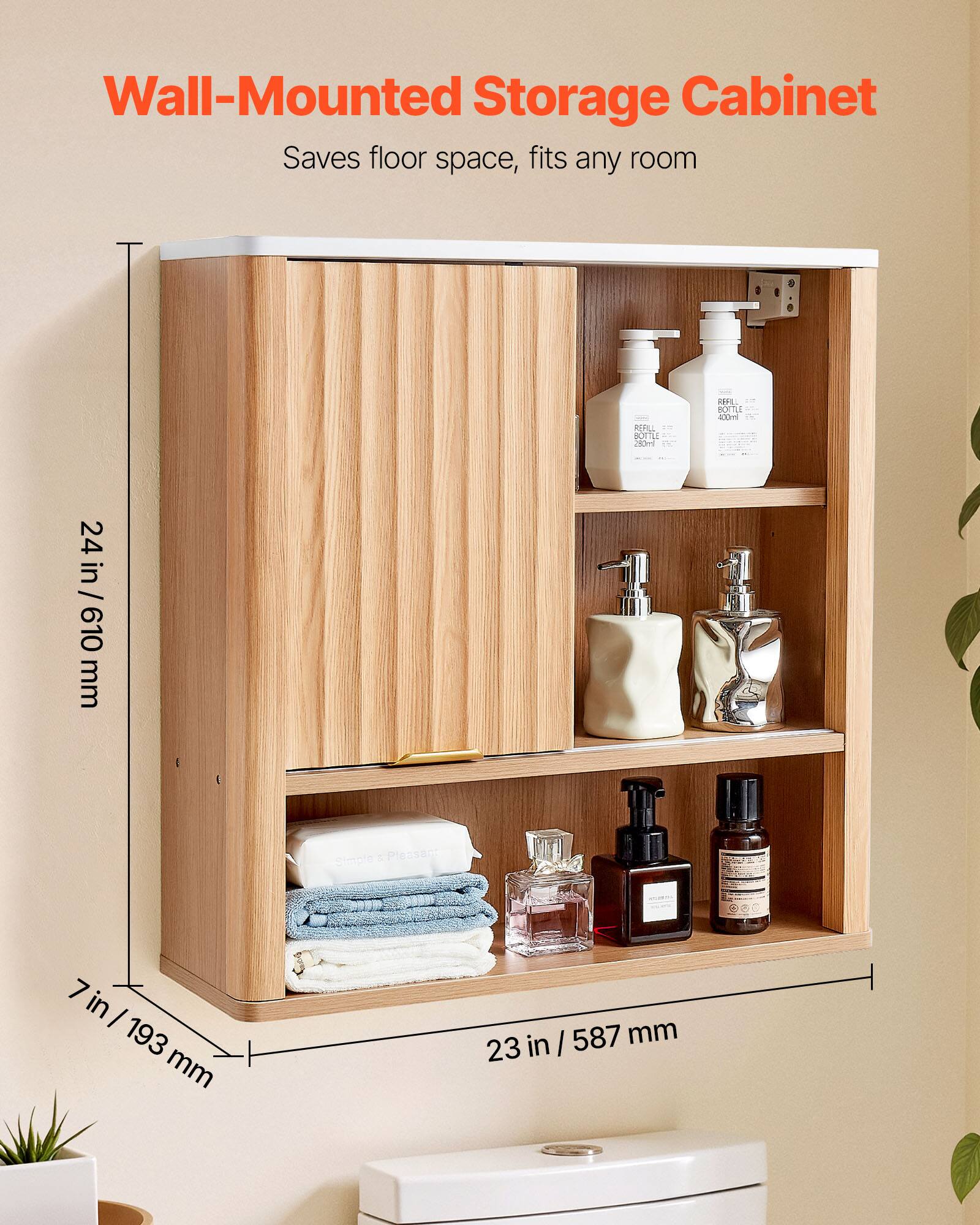 Wall-Mounted Storage Cabinet  
Saves floor space, fits any room  

24 in / 610 mm  
7 in / 193 mm  
23 in / 587 mm