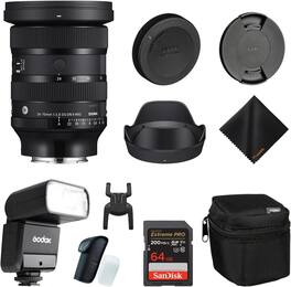 Sigma - 24-70mm f2.8 DG DN Art Lens for Sony E + Godox TT350S Mini Flash+ 64GB KIT