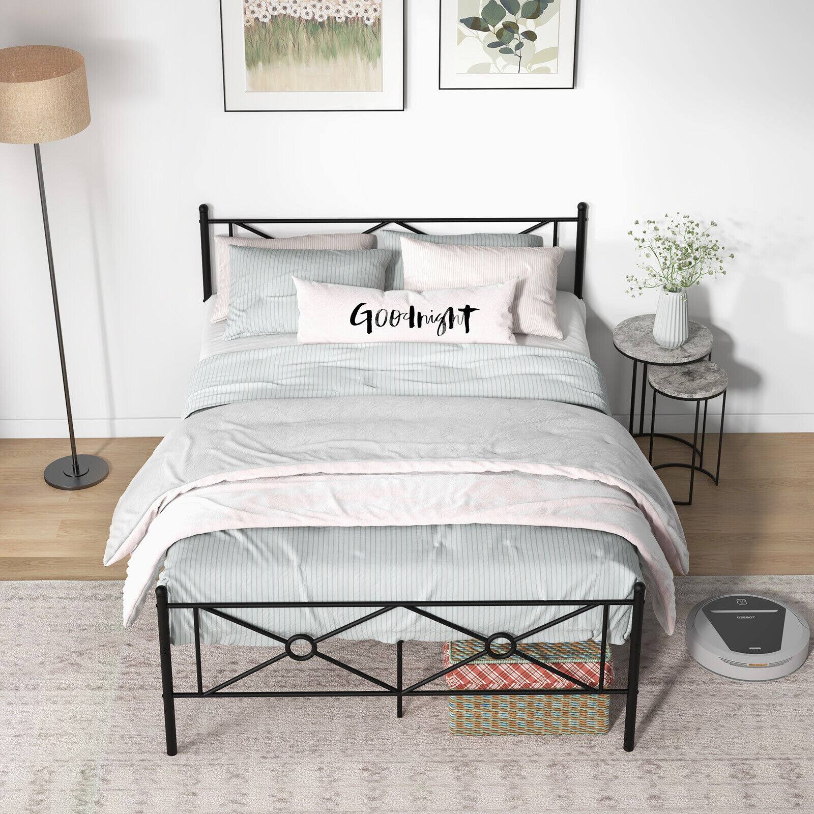 Angle. SlickBlue - Metal Platform Bed Frame with Headboard and Footboard for Bedroom - Black.