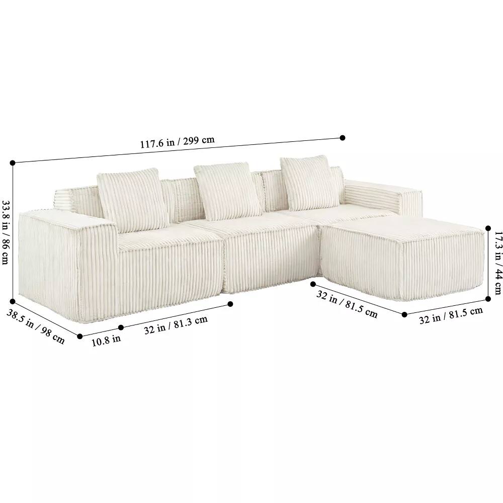 117.6 in / 299 cm  
33.8 in / 86 cm  
38.5 in / 98 cm  
10.8 in  
32 in / 81.3 cm  
32 in / 81.5 cm  
17.3 in / 44 cm