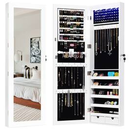 Ecooso - Door Mounted Lockable Jewelry Cabinet with Full-Length Mirror and LED Lights