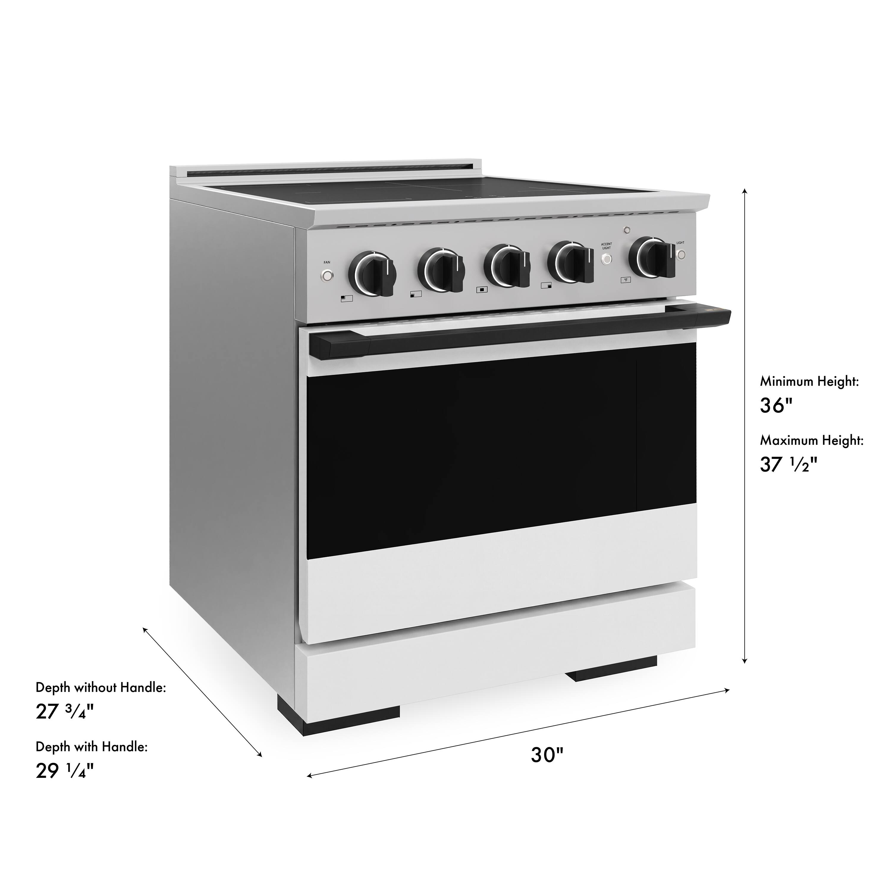KIN -  
Minimum Height: 36"  
Maximum Height: 37 1/2"  
Depth without Handle: 27 3/4"  
Depth with Handle: 29 1/4"  
30"