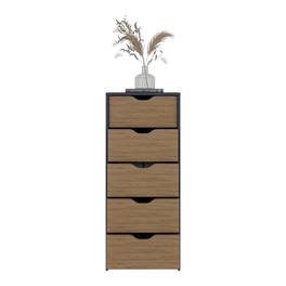 TuHome - Basilea 5 Drawers Tall Dresser, Pull Out System, Natural Oak - Blue