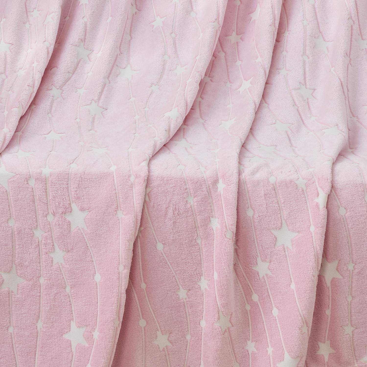 Alt View 3. Noble House - Plazatex Star Light Soft & Cozy Glow in the Dark Throw Blanket Ideal for Bedroom & Living Room Decor 50"x60" Pink - Pink.