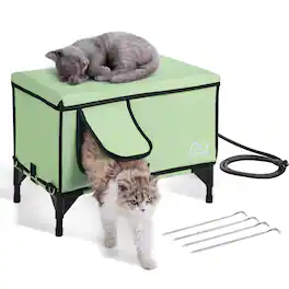 VEVOR - Elevated Heated Cat House, Cuboid Kitty Shelter with Adjustable Temperature and Timer