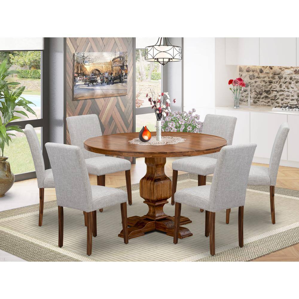 Angle. East West Furniture - East West Furniture 7-Piece Modern Dining Set - Dinner Table and 6 Doeskin Color Parson Chairs with High Back - Antique - Multi-Color.