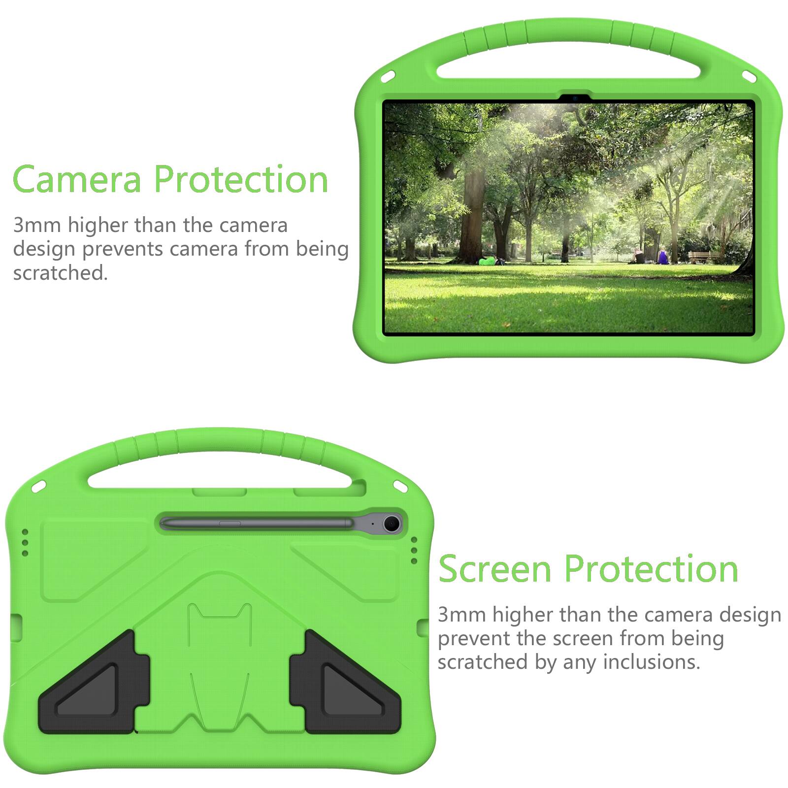 Camera Protection  
3mm higher than the camera design prevents camera from being scratched.  

Screen Protection  
3mm higher than the camera design prevent the screen from being scratched by any inclusions.