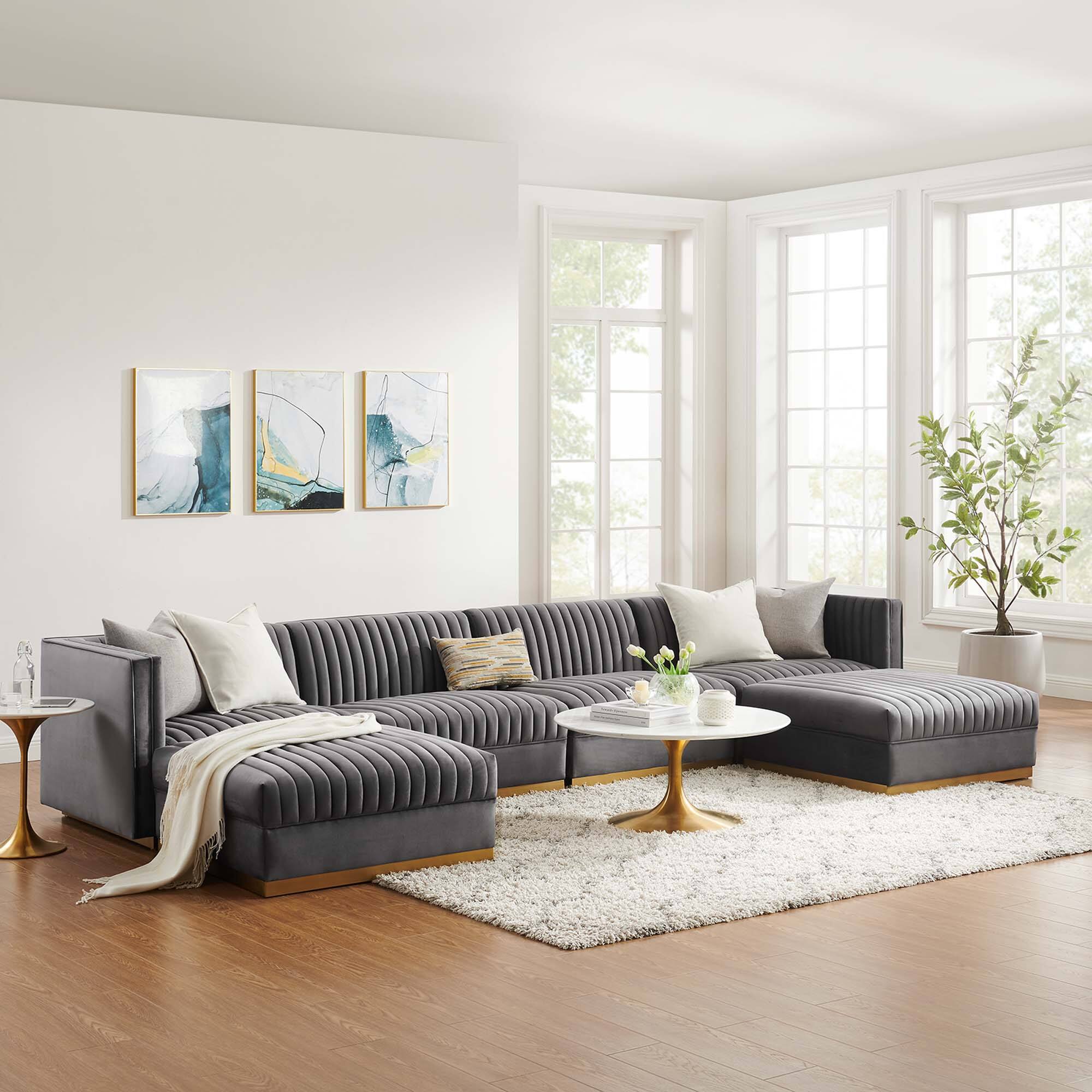 Alt View 9. Modway - Sanguine 6-Piece Channel Tufted Performance Velvet Modular Sectional Sofa by Modway - Gray.