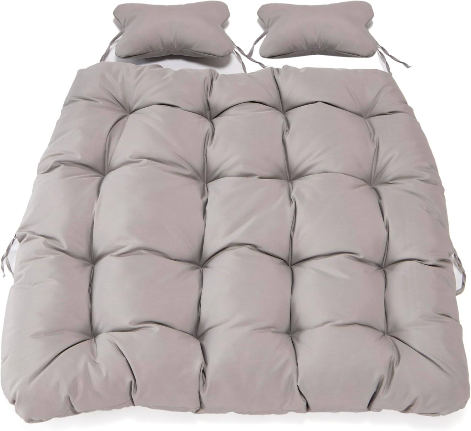 Back. LeisureMod - LeisureMod 2-Person Egg Chair Cushion with Headrest - Folding Double Swing Chair Replacement Pad, Weather-Resistant - Light Grey.