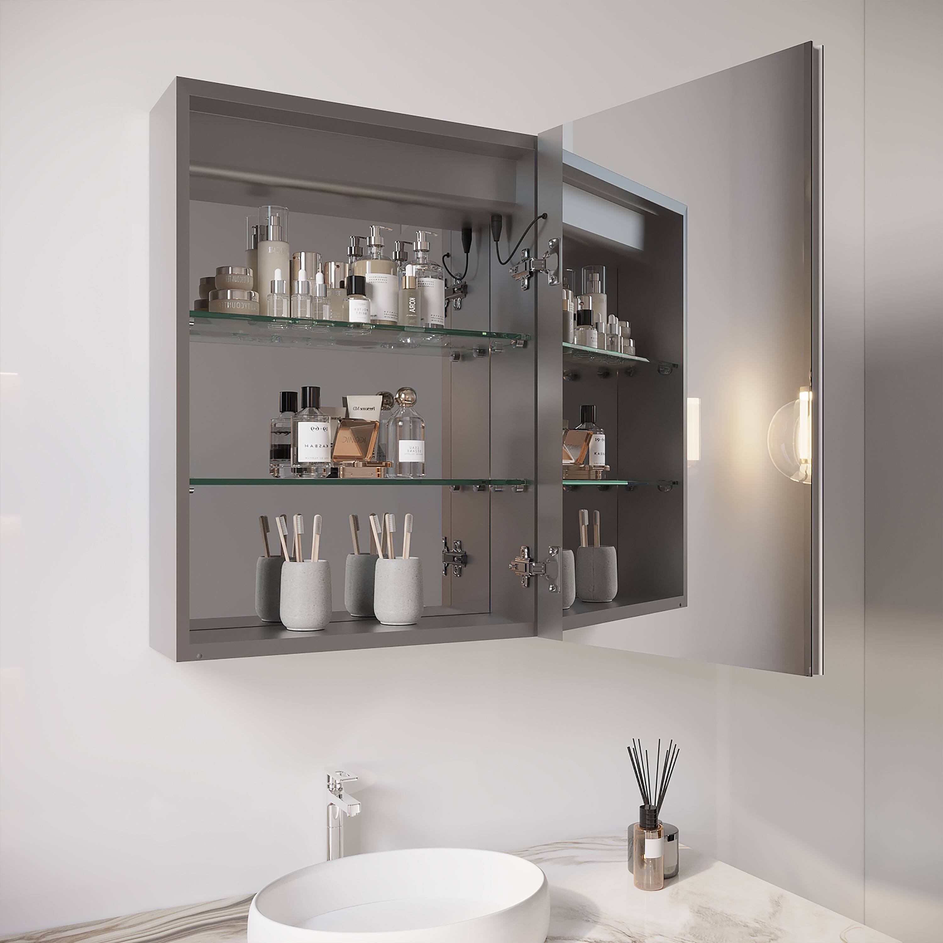 Alt View 4. Boyel Living - 26x20 Inch Bathroom Medicine Cabinet with LED Mirror Single Door Right Open Anti Fog Waterproof - Silver.