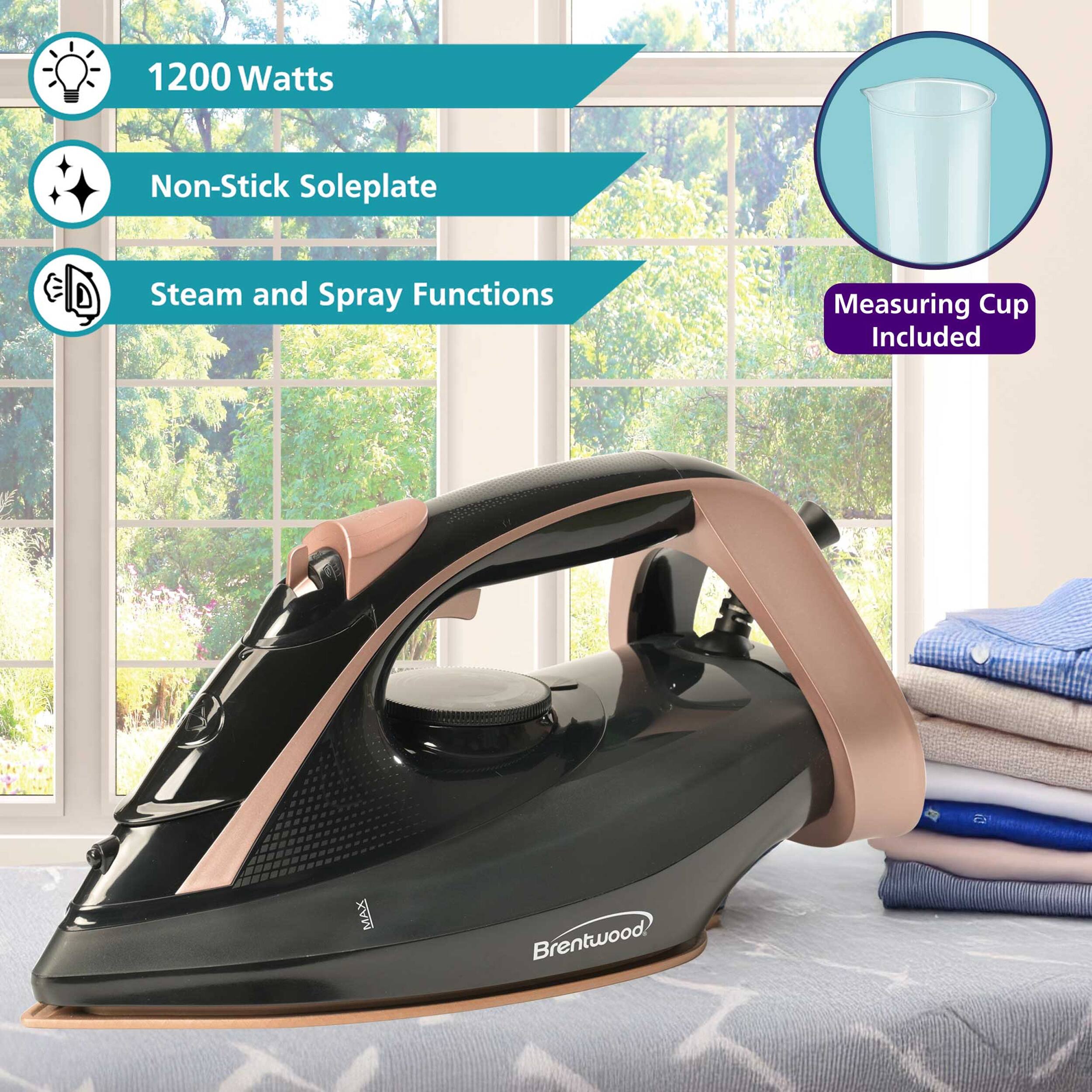 1200 Watts Non-Stick Soleplate, Steam and Spray Functions, Measuring Cup Included, MAX Brentwood