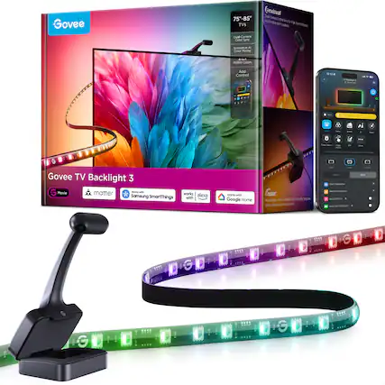 Govee TV Backlight 3
75"-85" TVs
Dual-Camera Color Synchronization
Innovative Colors AI
4K Mixing RGBW Colors
App Control
Works with Alexa, Samsung SmartThings, Google Home
Govee