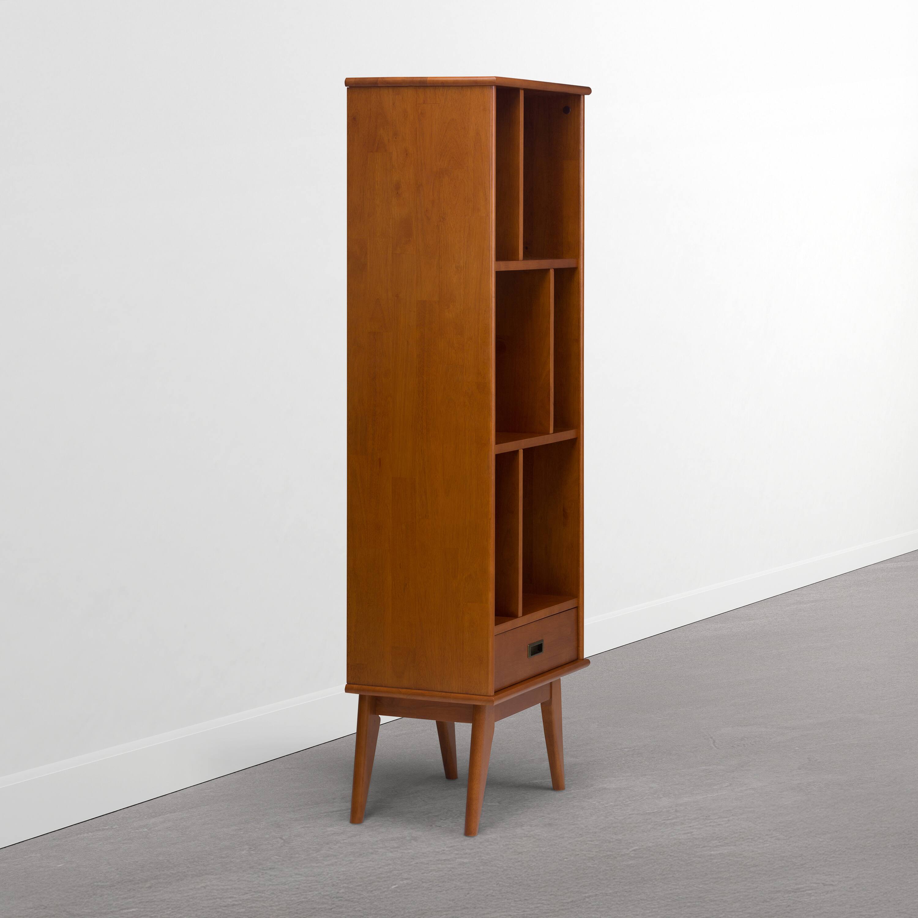 Back. Simpli Home - Draper 64 inch Tall Solid Wood Bookcase and Storage Unit, Tawny Brown Teak - Tawny Brown Teak.