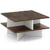 Front. Costway - Costway 2-Tier Square Coffee Table Industrial Accent Cocktail Table with X-Shaped Base - Rustic Brown + White.