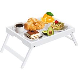 Stylel Star - Artmeer Bed Tray Table with Folding Legs,Bamboo Breakfast in Bed for TV Table, Laptop Computer Tray - White