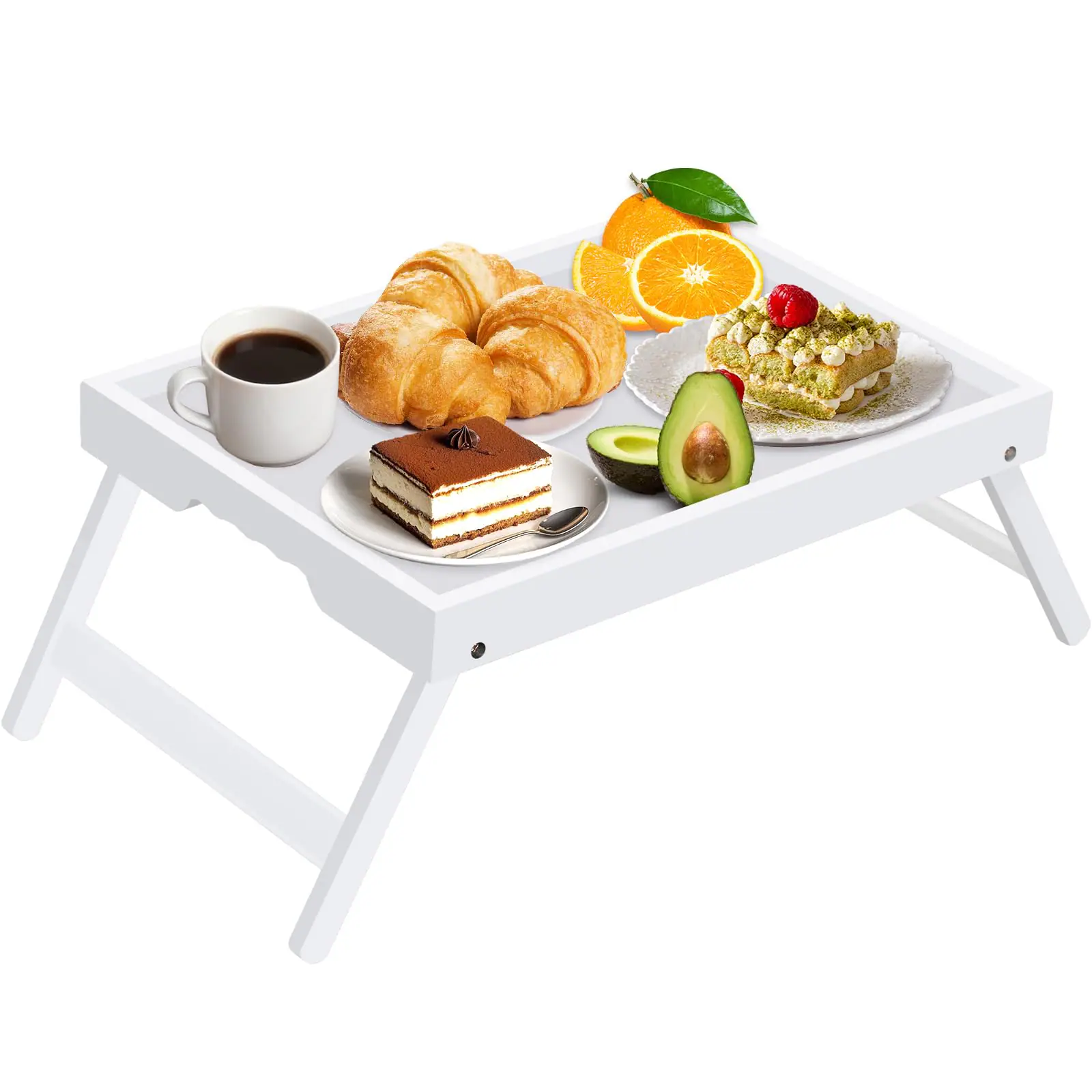 Front. Stylel Star - Artmeer Bed Tray Table with Folding Legs,Bamboo Breakfast in Bed for TV Table, Laptop Computer Tray - White.