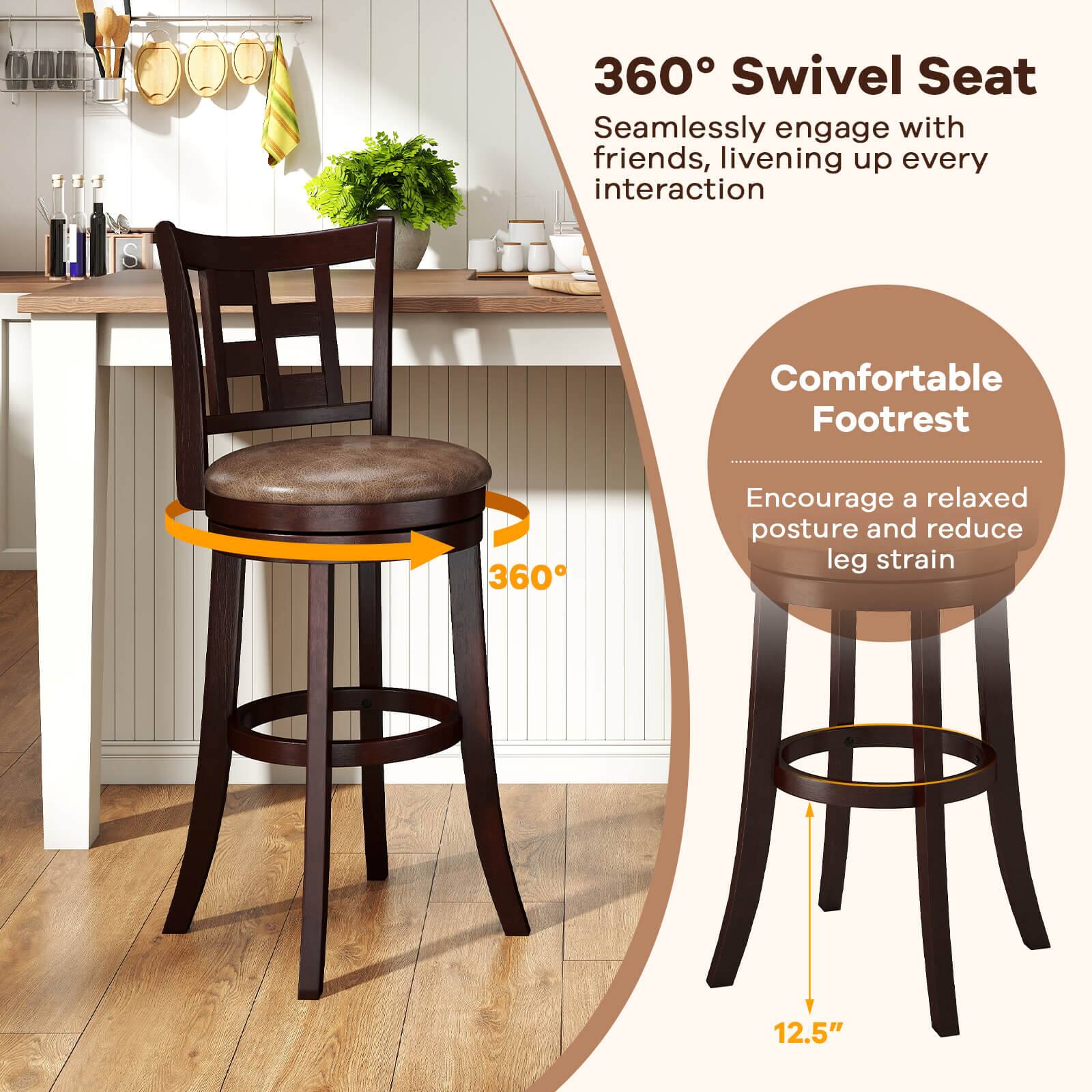 The image features a 360 Swivel Seat, which is designed to seamlessly engage with friends and liven up every interaction. The chair has a comfortable footrest that encourages a relaxed posture and helps reduce leg strain. The chair is 12.5 inches in height.