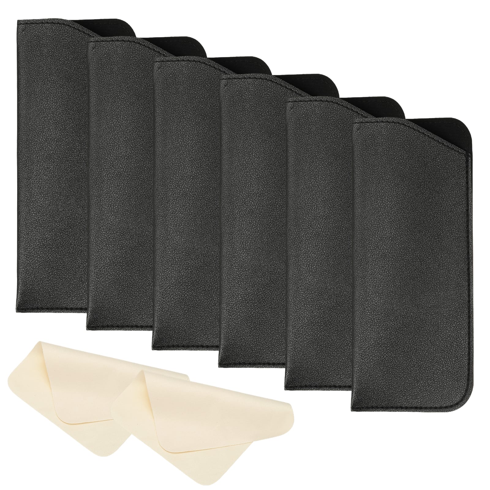 "Unique Bargains - 6pcs Leather Eyeglass Case 3x6.9"" Sleeve Pouch with 2 Cleaning Cloths for Eyewear - Black" price history on PriceWatchPro