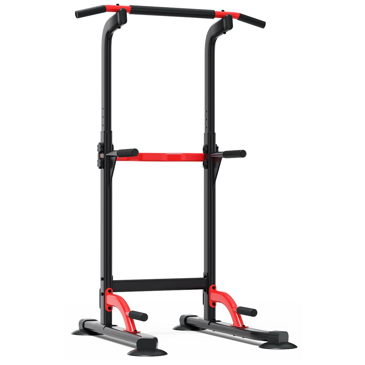 Angle. Ainfox - Ainfox Pull Up Bar Dip Bar Power Tower Workout Dip Station Height Adjustable Free Standing 300LBS Weight Capacity - Red.