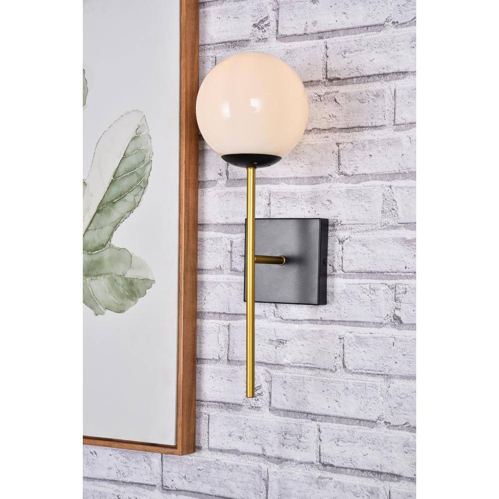 Angle. Living District - Neri 1 light black and brass and white glass wall sconce - Black And Brass And White.