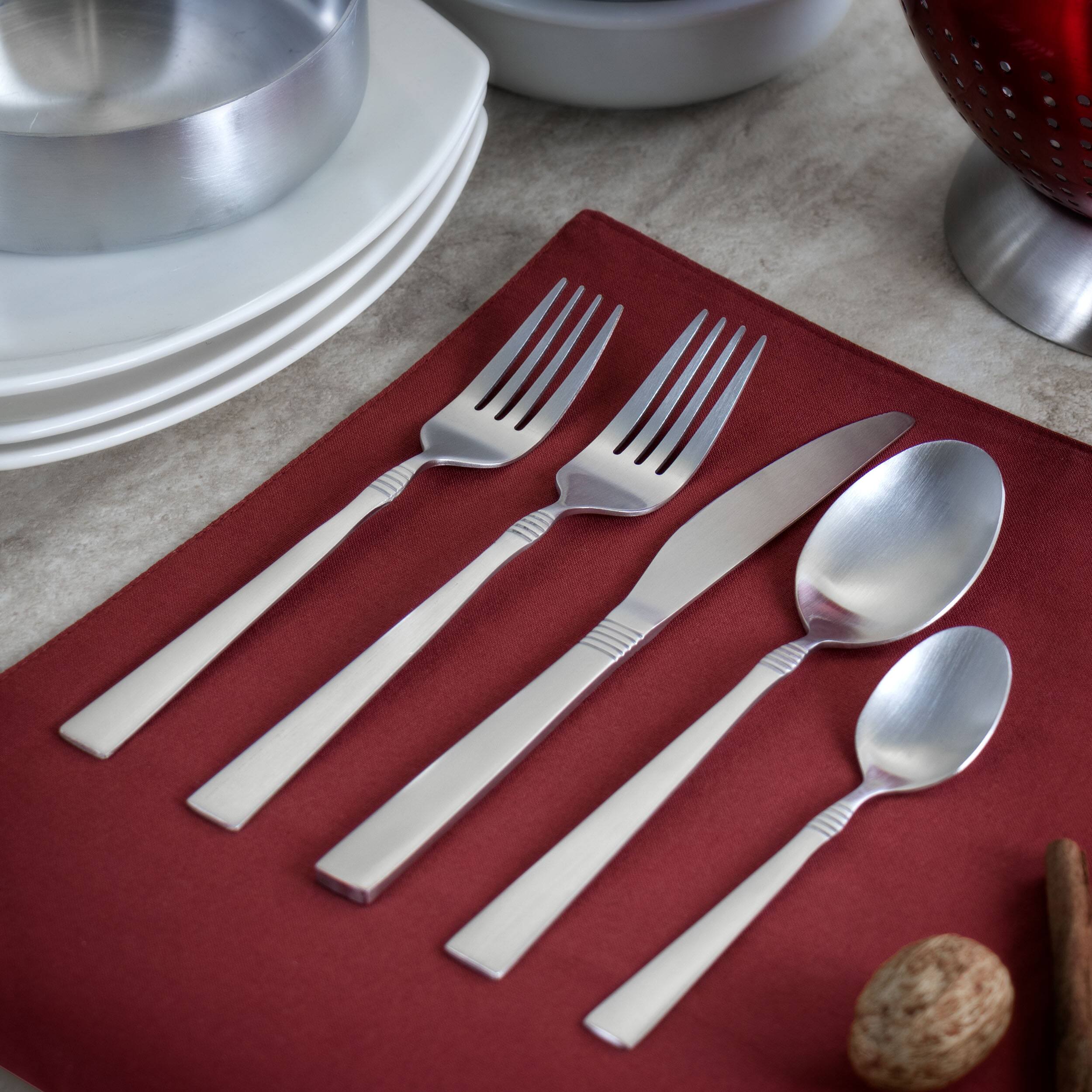 Alt View 5. MegaChef - MegaChef Cravat 20 Piece Flatware Utensil Set, Stainless Steel Silverware Metal Service for 4 in Matte Silver - Silver.