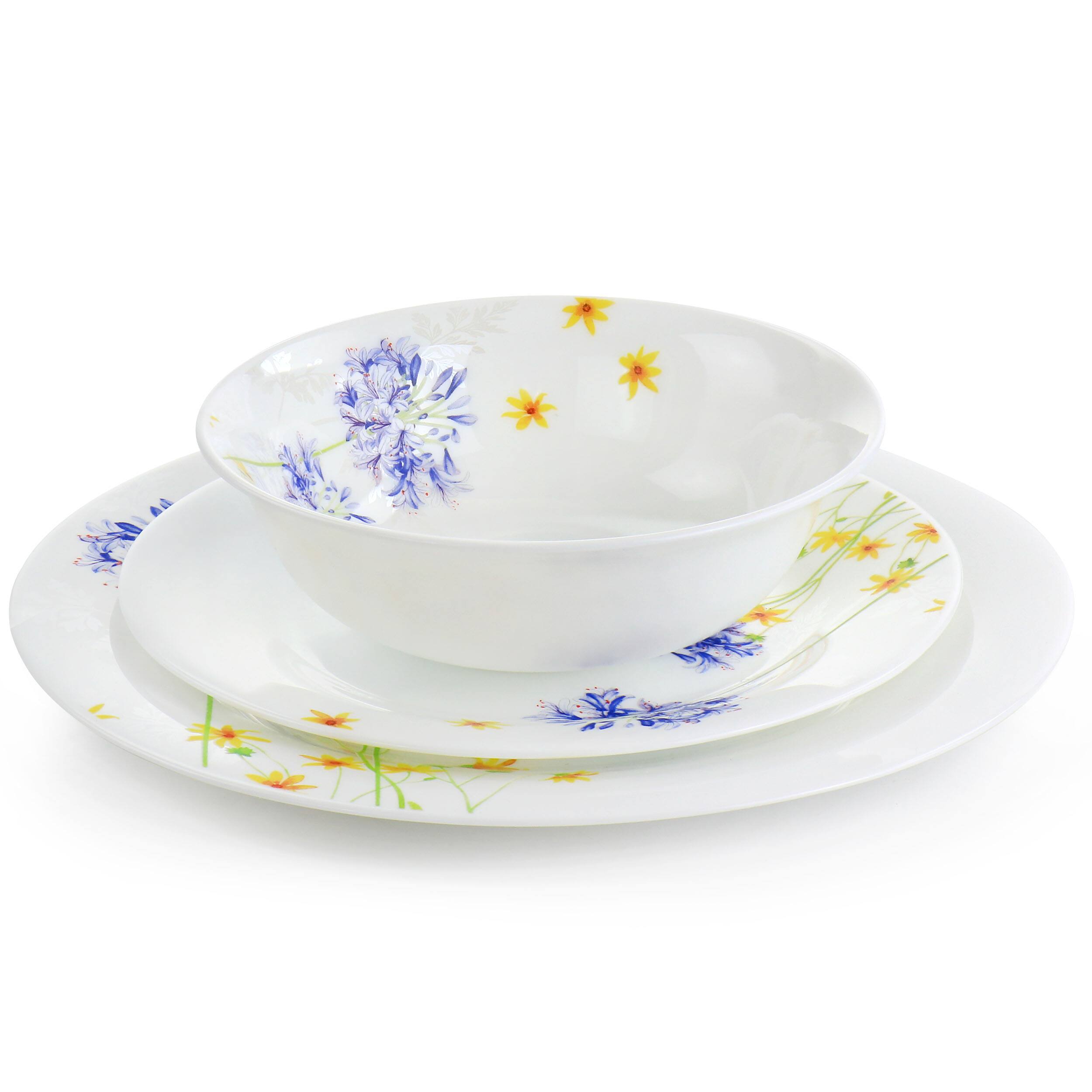 Alt View 2. Gibson - Gibson Ultra Violet Floral 12 Piece Tempered Opal Glass Dinnerware Set - White.