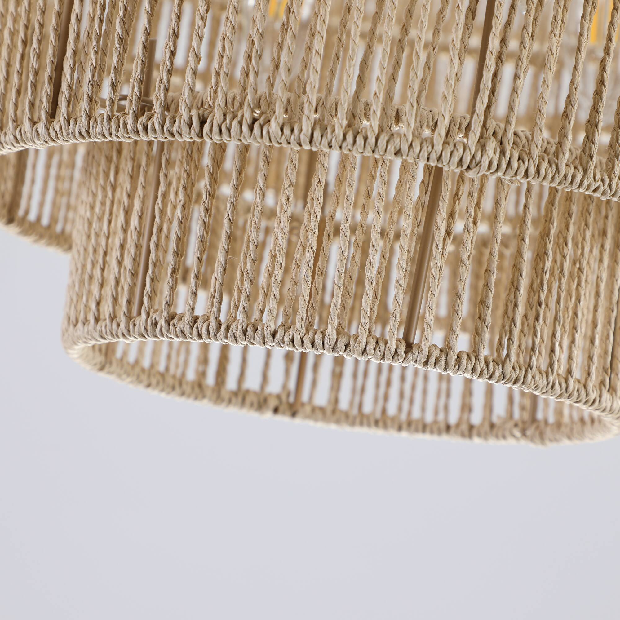 Alt View 6. Tiramisubest - 24" Modern 5-Layer Woven Hemp Rope Chandelier, Boho Style Pendant Light, Elegant Hanging Light Fixture (No Bulbs) - Wood.