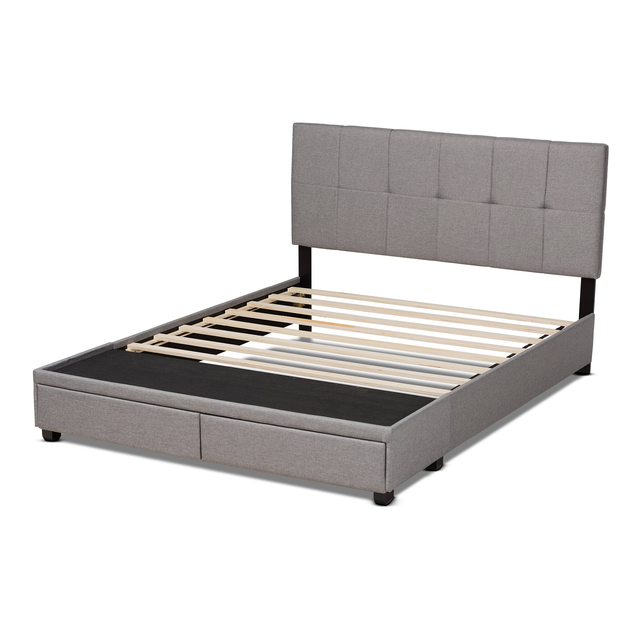 Back. Baxton Studio - Netti Fabric Upholstered 2-Drawer Queen Size Platform Storage Bed - Light Grey/Black.