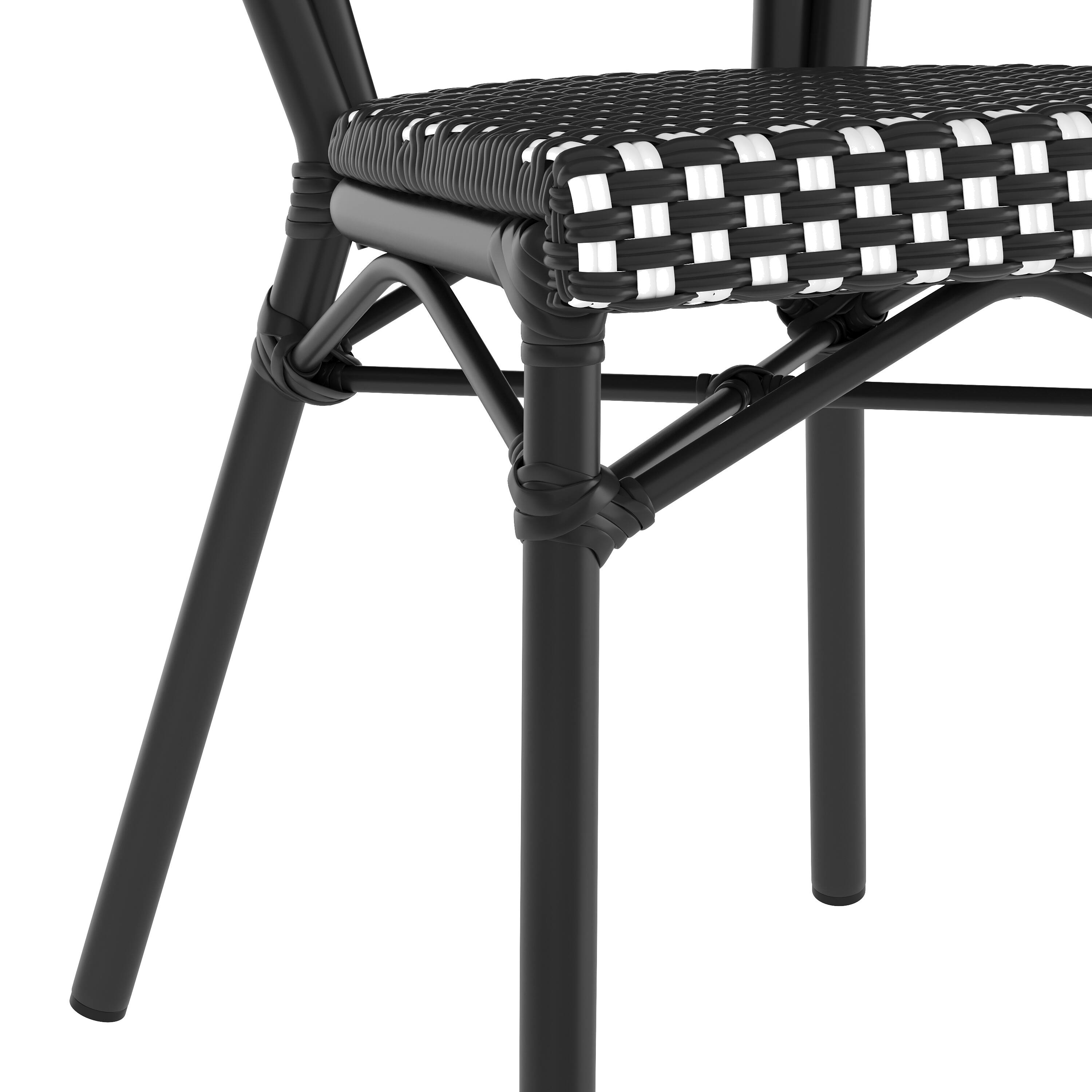 Alt View 10. Emma + Oliver - Colmar Indoor/Outdoor Stacking Thonet Bistro Style Chair with PE Rattan Seat and Metal Frame - Black & White/Black Frame.