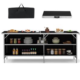 Gymax - Portable Bar Table Folding Camping Table w/ Aluminum Alloy Frame 2-Tier Shelves - Black