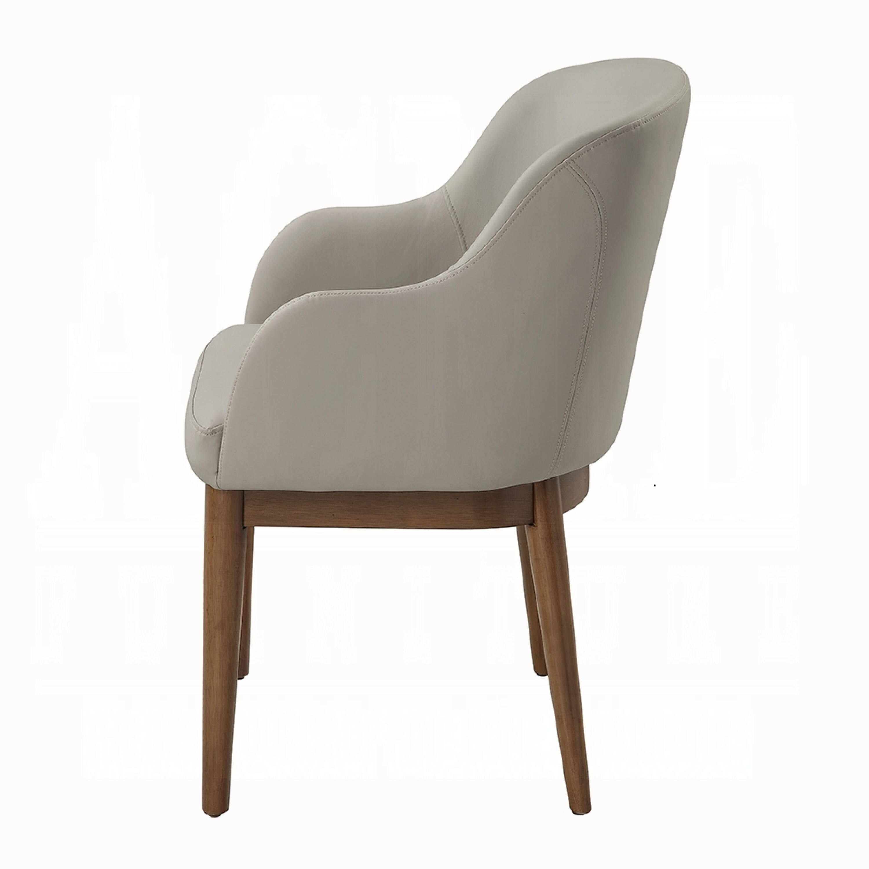 Alt View 2. Manhattan Lane - Hima Dining Side Chair Set of 2, Gray Faux Leather, Walnut Brown Wood - Gray, Brown.