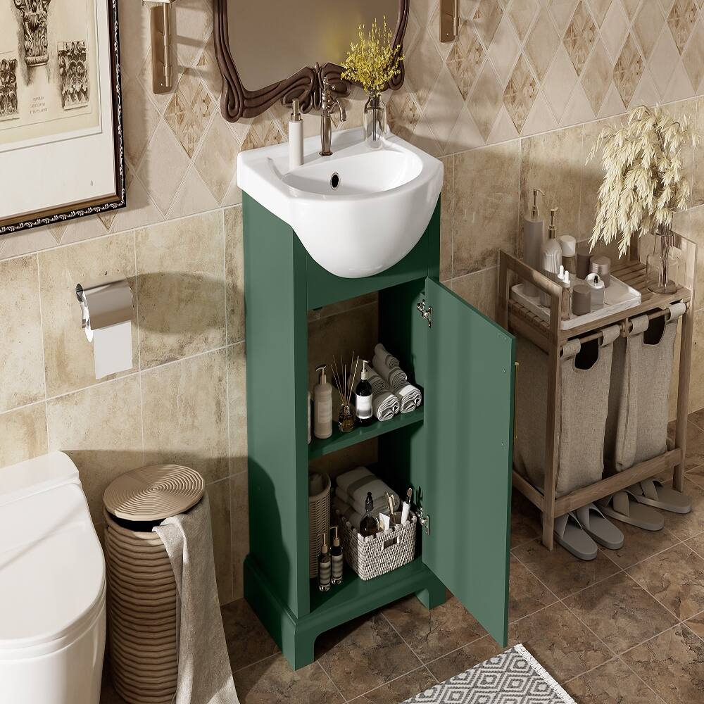 Alt View 10. Loheer - Loheer 20 inch bathroom vanity with ceramic sink, freestanding single vanity set, green - Green.