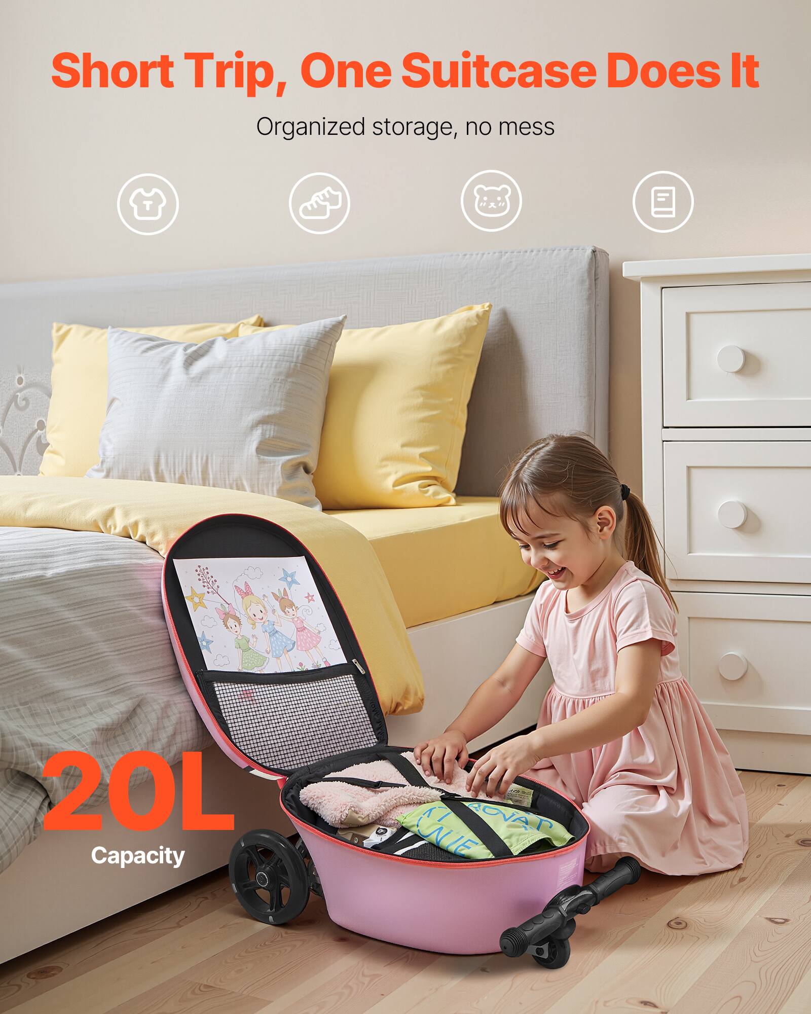 Short Trip, One Suitcase Does It  
Organized storage, no mess  

20L Capacity