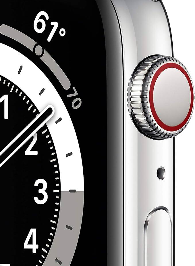 Angle. Apple - Watch Series 6 Stainless Steel 44mm A2293 (GPS + Cellular) - Silver.