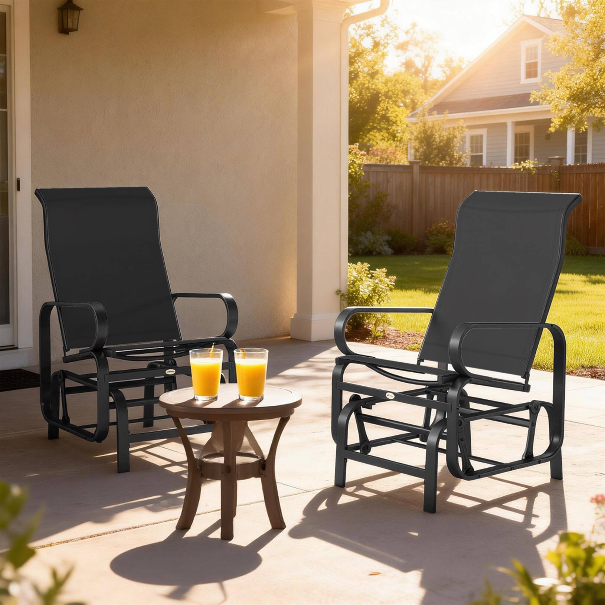 Alt View 8. Outsunny - Outdoor Glider Chair Set of 2, Gliders for Outside Patio with Smooth Rocking Mechanism and Lightweight Construction - Black.